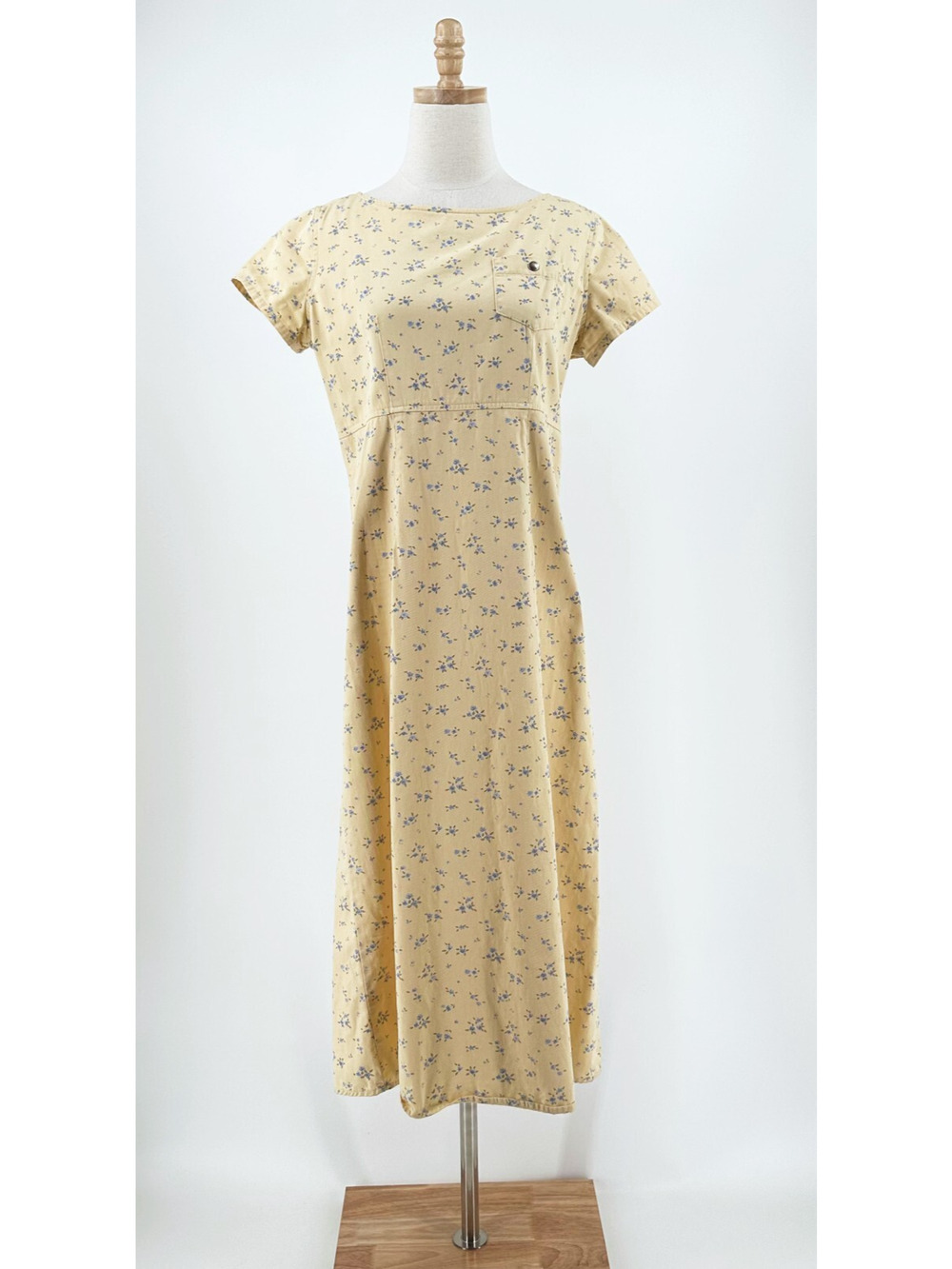 VTG‎ Y2K Denim Babydoll Maxi Dress 10P Cottagecore Floral Farmcore Modest 90s